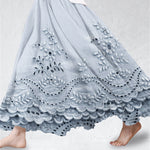 Aurette boho embroidered maxi skirt in Blue, front view