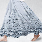 Aurette boho embroidered maxi skirt in Blue, front view
