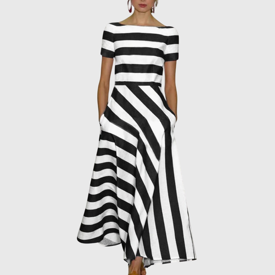 Carly Striped Midi Dress in Black, view 2