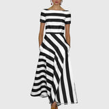 Carly Striped Midi Dress in Black, view 2