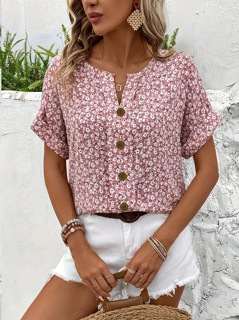 Verna pink floral blouse, view 5