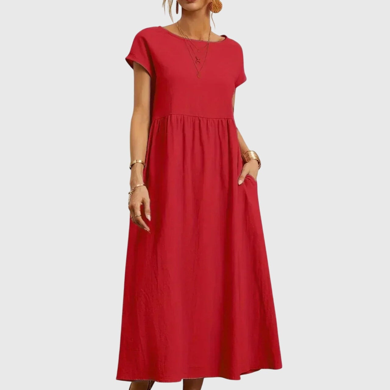 Giselle casual pocket dress in Red, view 5