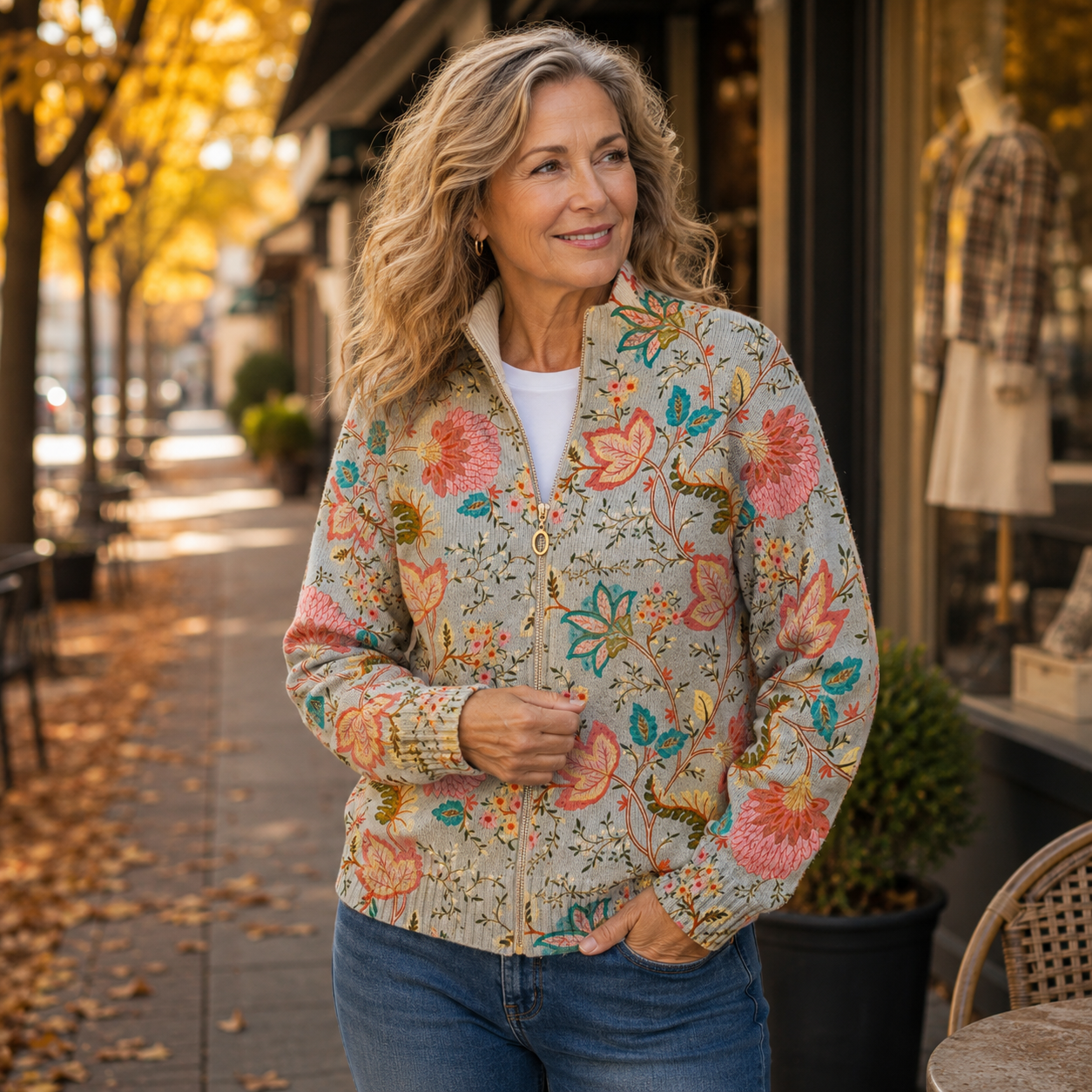 Hayley vintage garden floral zip-up cardigan, view 2