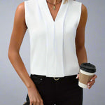 Rome sleeveless V-neck blouse in White, front view