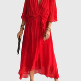Bethany elegant V neck midi dress in Red, view 8