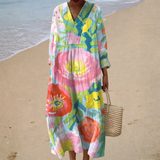 Painted floral print V-neck summer dress, front view