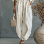 Linen off-shoulder top and trouser set, view 4