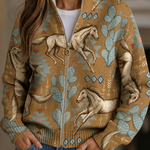 Kathryn horse and cactus print zip-up cardigan, front view