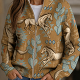 Kathryn horse and cactus print zip-up cardigan, front view