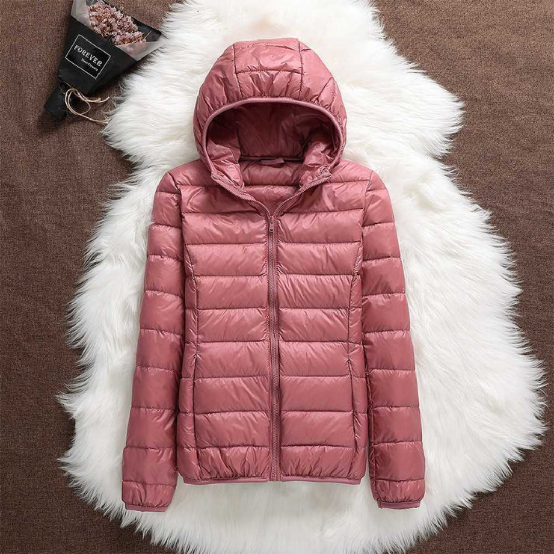 Metta salmon hooded puffer jacket, view 2