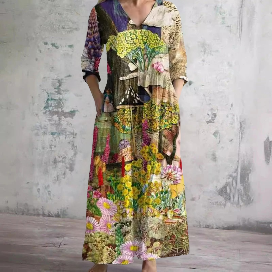 Olda floral kaftan dress in Multicolour, front view