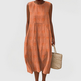 Teresa embroidered sleeveless dress with pockets in Yellow, view 7