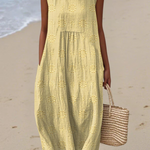 Rose embroidered sleeveless midi dress in Yellow, view 5
