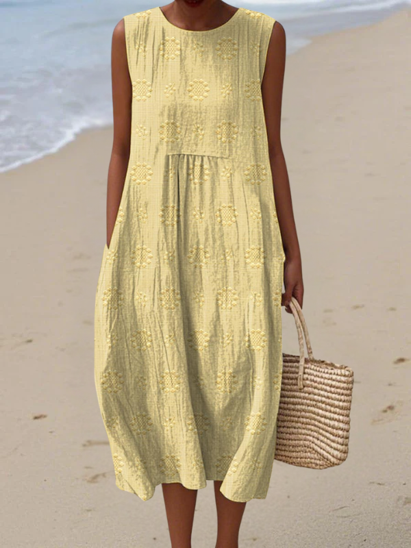 Rose embroidered sleeveless midi dress in Yellow, view 5