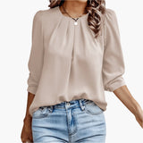Naomi pleated puff sleeve blouse in Beige, front view