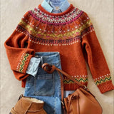 Simona red Nordic knit jumper, front view