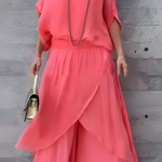 Manna chiffon wide-leg two-piece set in Orange, front view