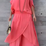 Manna chiffon wide-leg two-piece set in Orange, front view