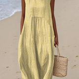 Beatrice embroidered sleeveless midi dress in Yellow, view 4
