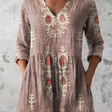 Elise soft green print V-neck blouse in Pink, view 5