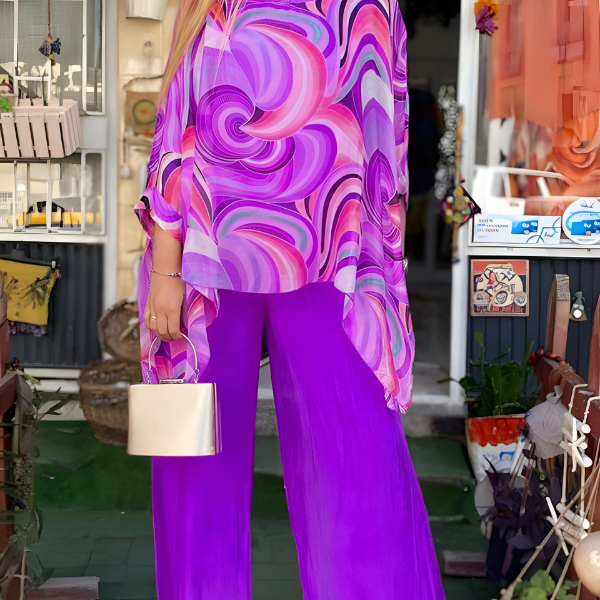 Cate printed two-piece summer set in Violet, view 6