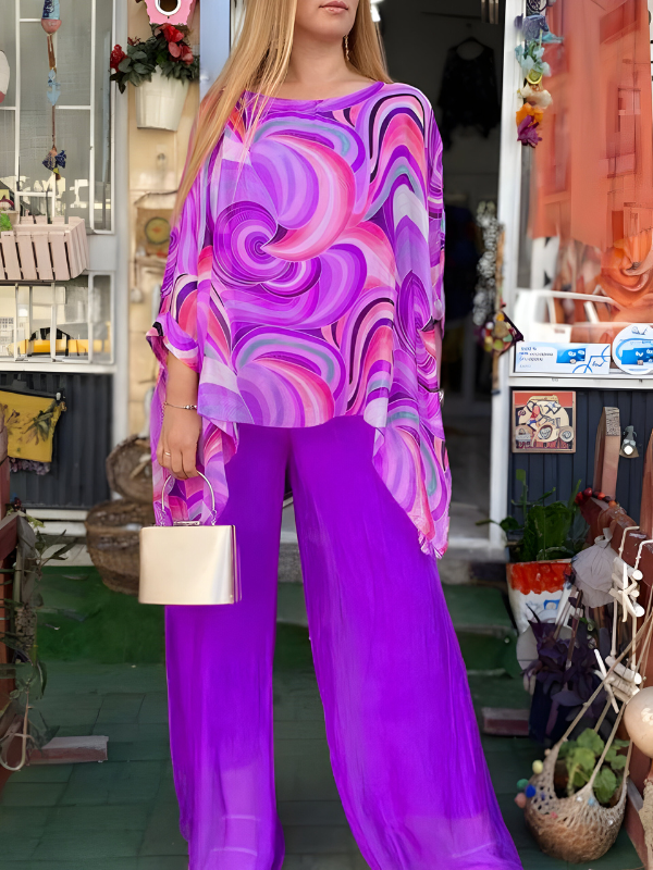 Cate printed two-piece summer set in Violet, view 6