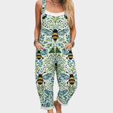 Comfortable Folk Bee and Leaf Print Dungarees, front view