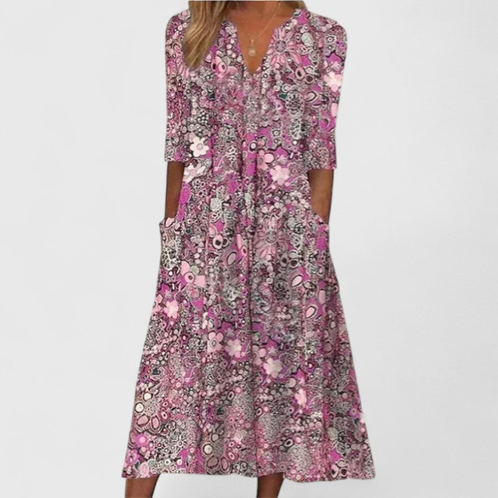 Queenie floral summer midi dress in Pink, front view