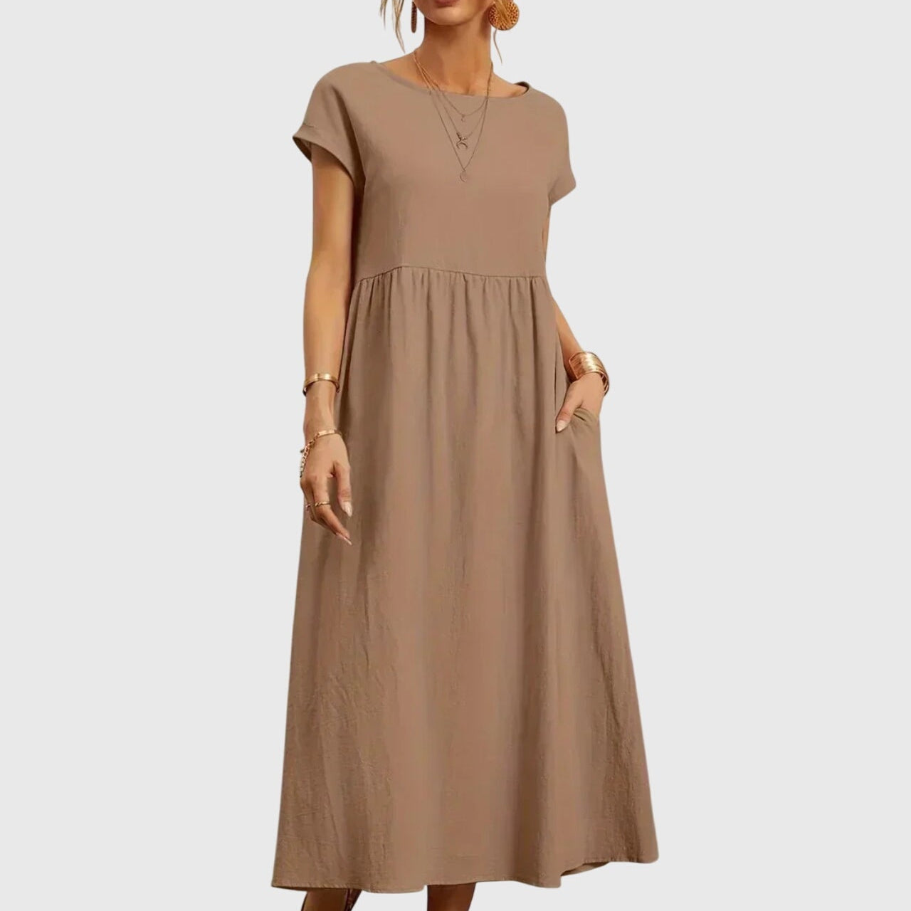 Giselle casual pocket dress in Khaki, view 4