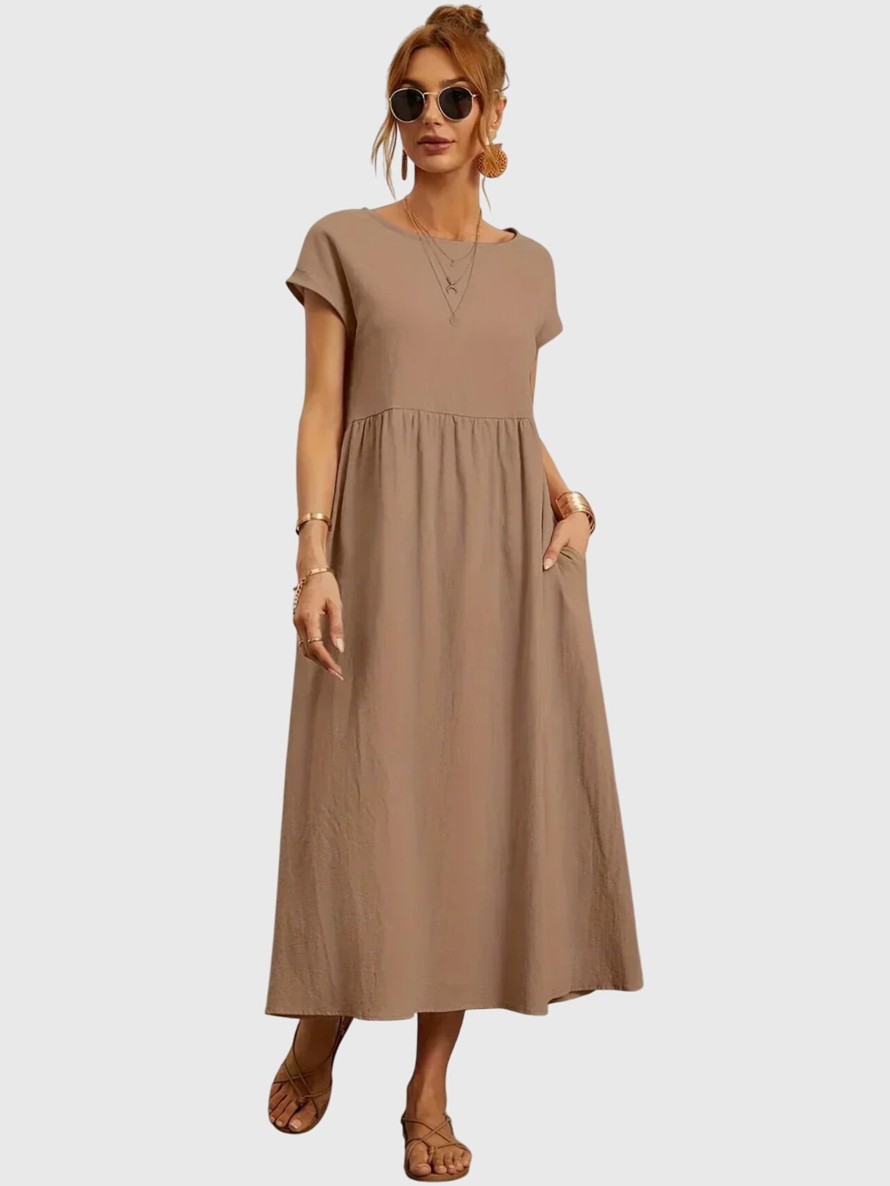 Giselle casual pocket dress in Khaki, view 4