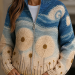 Quinn dandelion meadow quilted zip-up cardigan, front view