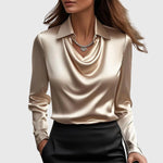 Zoe satin blouse in Gold, front view