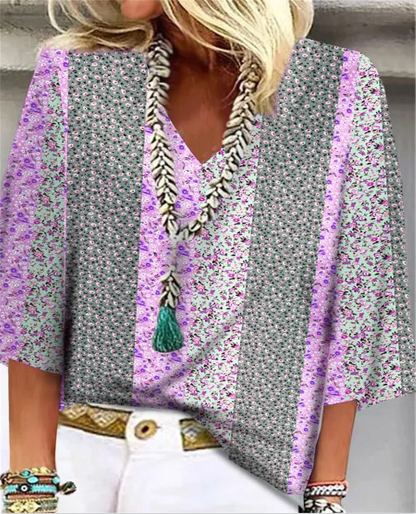 Anika floral breeze V-neck blouse in Purple, view 4
