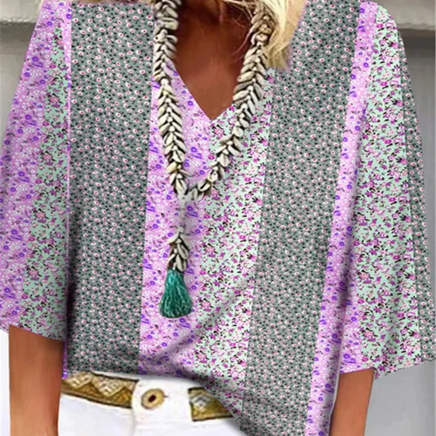 Anika floral breeze V-neck blouse in Purple, view 4