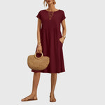 Mirabel short sleeve spring dress in Burgundy, view 4