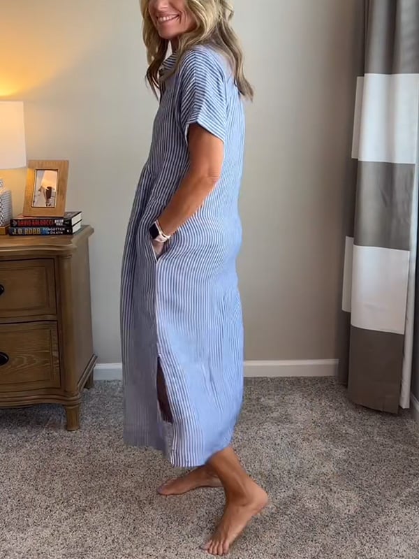 Cassandra Striped Shirt Dress, view 2