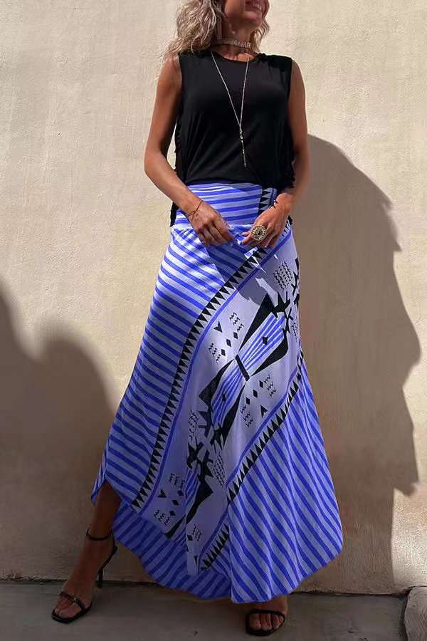 High waisted striped maxi skirt in Blue, view 7