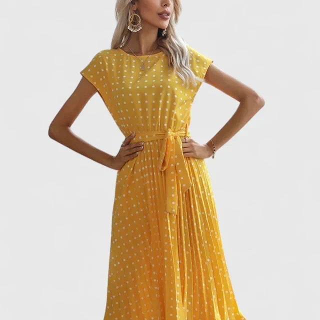 Allyzhea polka dot belted midi dress in Yellow, view 6