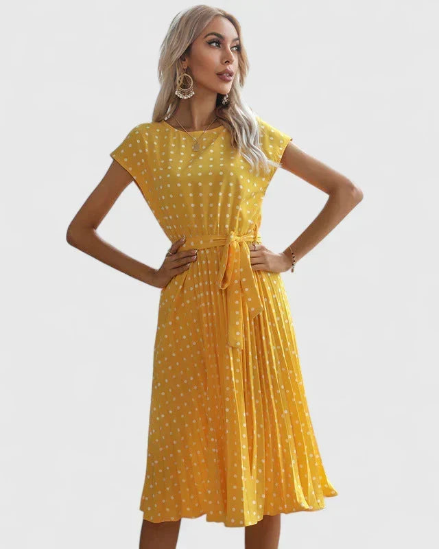 Allyzhea polka dot belted midi dress in Yellow, view 6