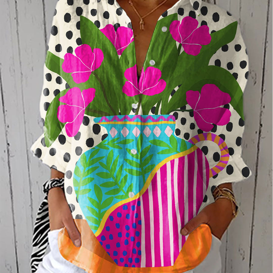 Amara floral vase print blouse in Multicolour, front view