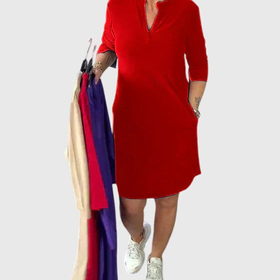 Katherine V-neck dress in Red, view 2