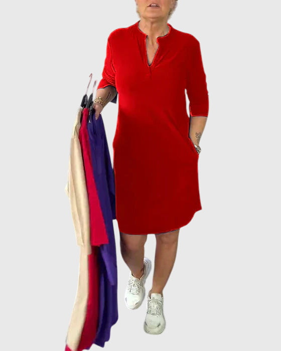 Katherine V-neck dress in Red, view 2