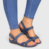 Bianca Comfortable Velcro Sandals in Blue, view 4