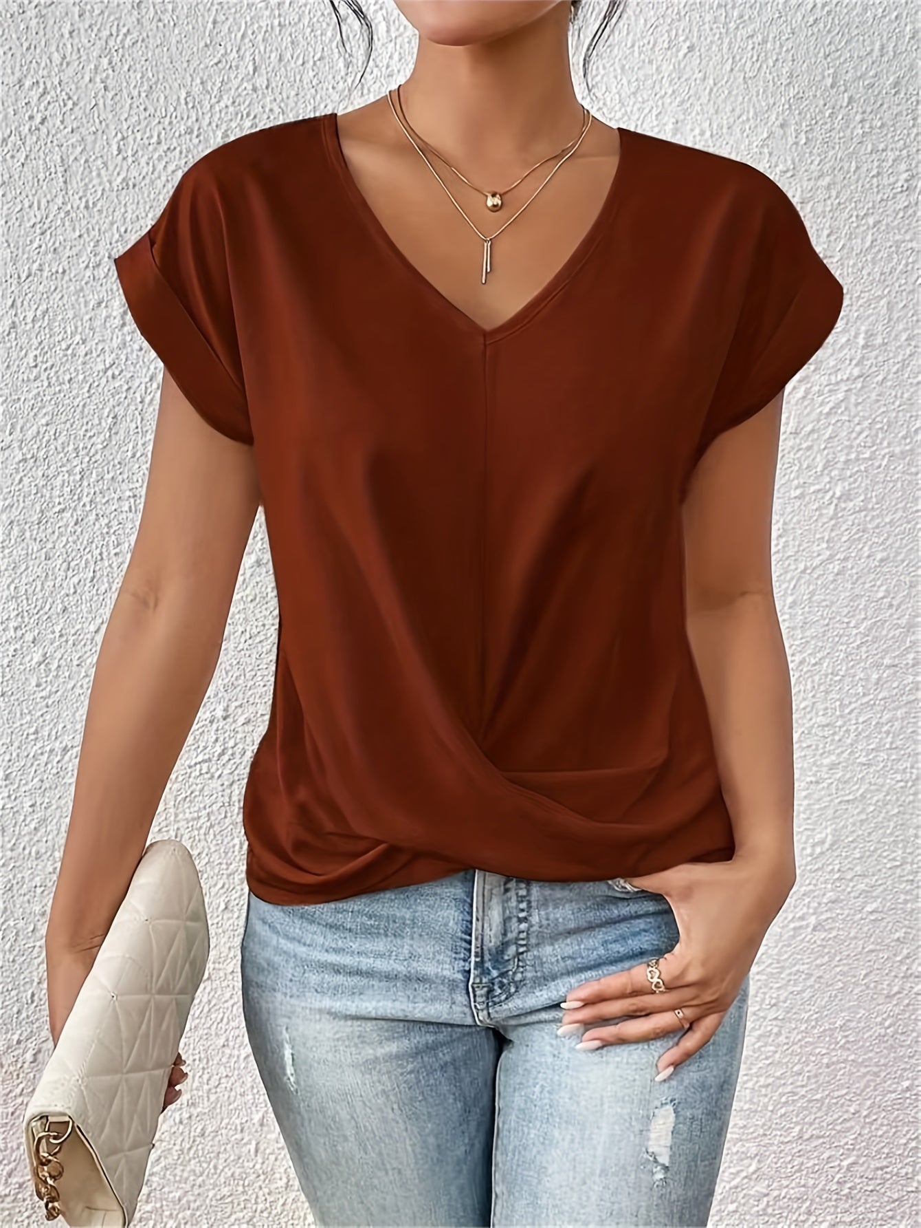 Zoe sweetheart neckline casual T-shirt in Dark Orange, view 7