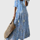 Amalia boho vintage print summer dress in Light Blue, view 5