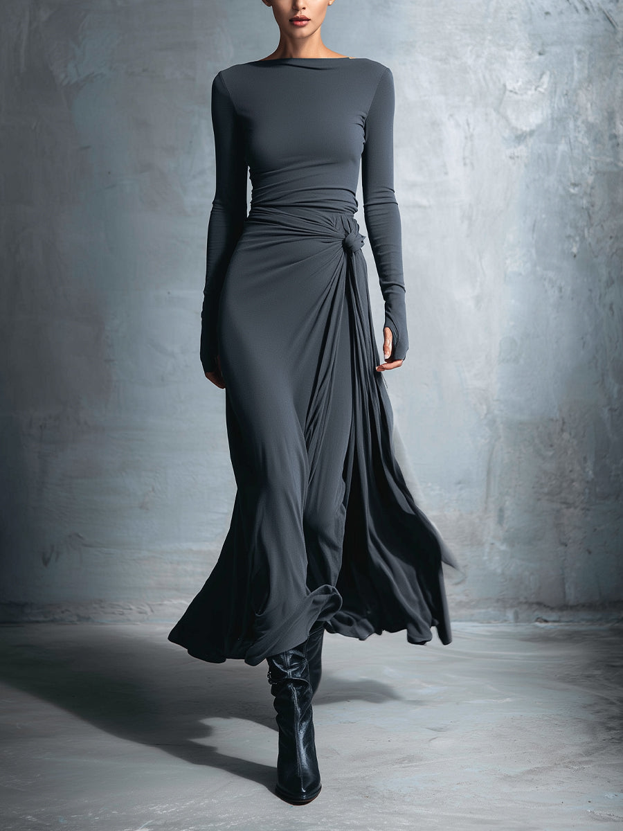 Naiara side knot maxi dress in Grey, view 2