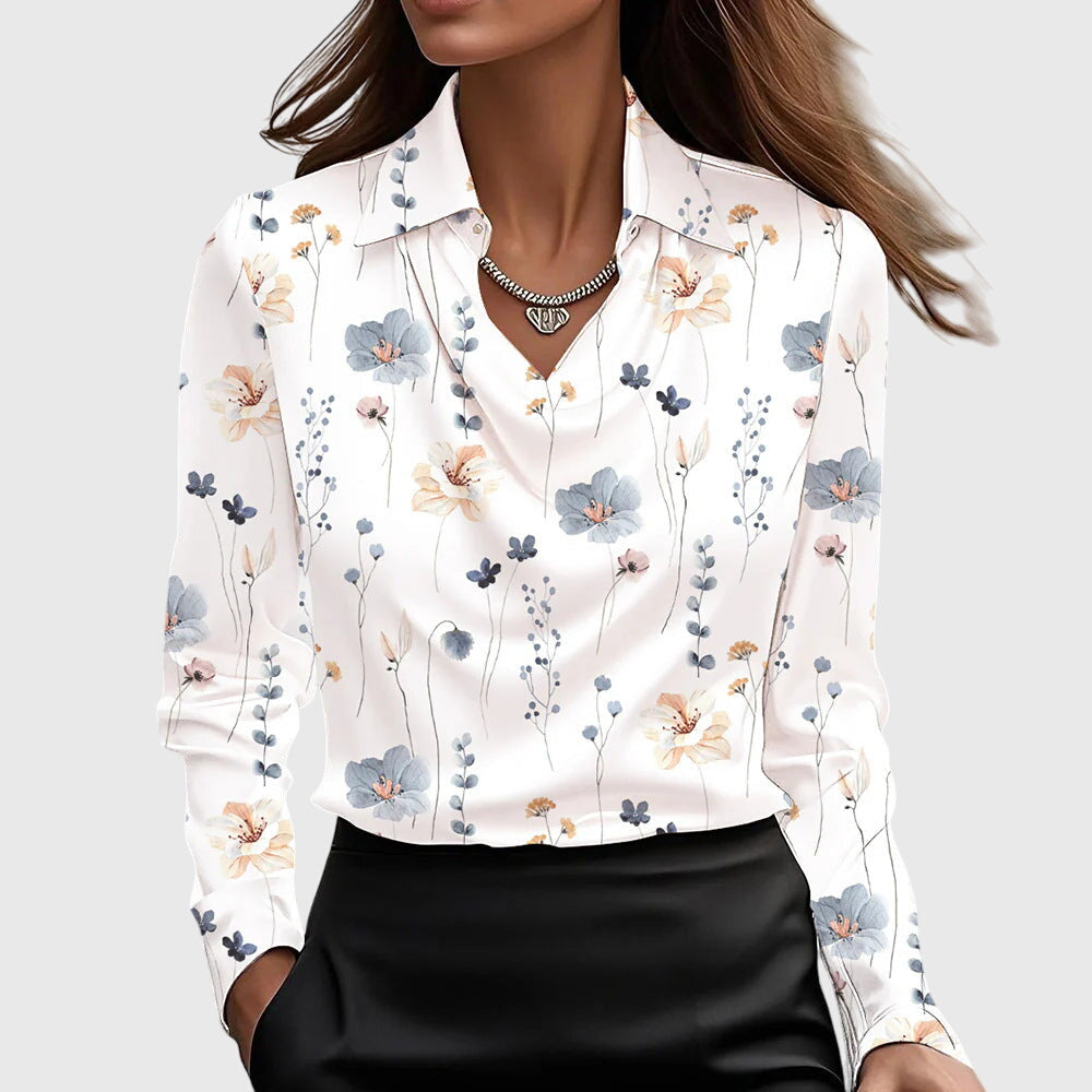 Zoe satin blouse in White Flowers, view 10