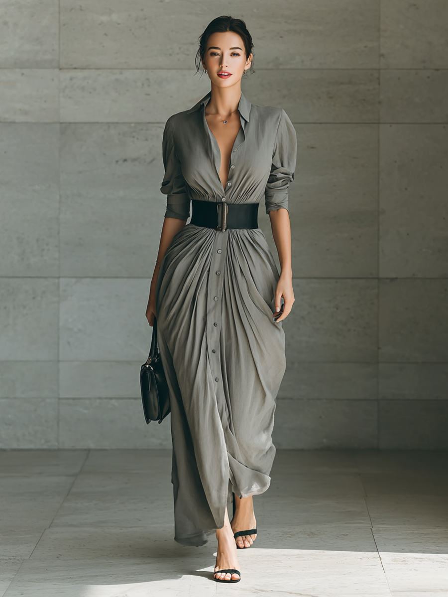 Zahara belted pleated maxi dress, view 5