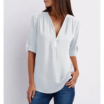 Gwen chic zip V-neck blouse in White, view 2