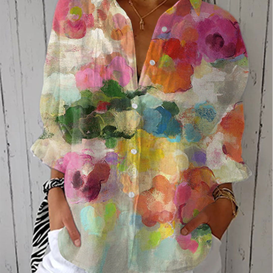 Elara watercolour floral blouse in Multicolour, front view